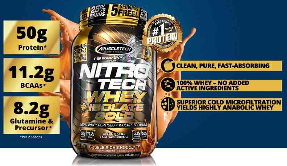 MuscleTech - Nitro-Tech Whey Plus Isolate Gold (2 Lbs) - nitro tech whey isolate gold banner
