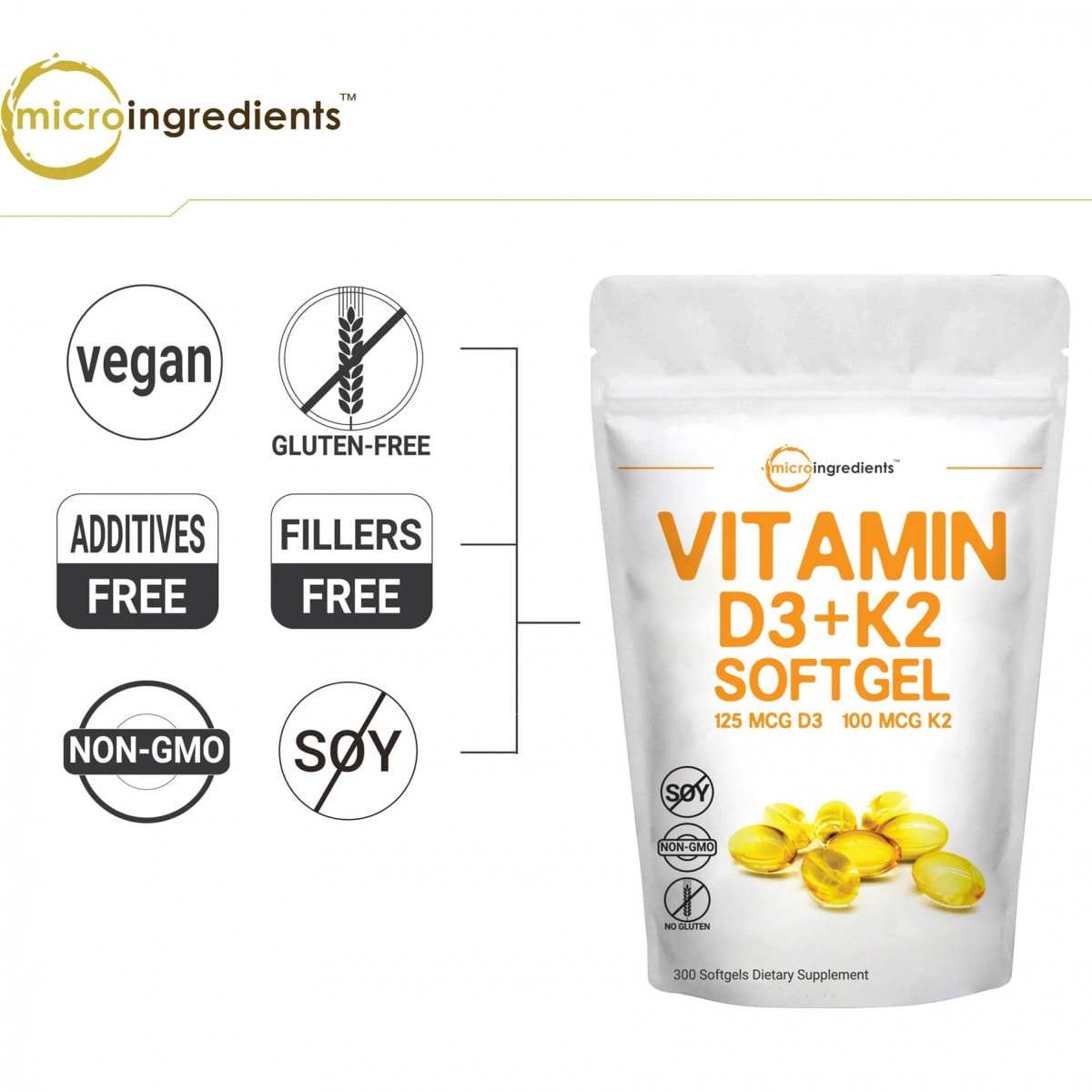 Micro Ingredients Vitamin D3 + K2 (300 viên) Vựa Gym