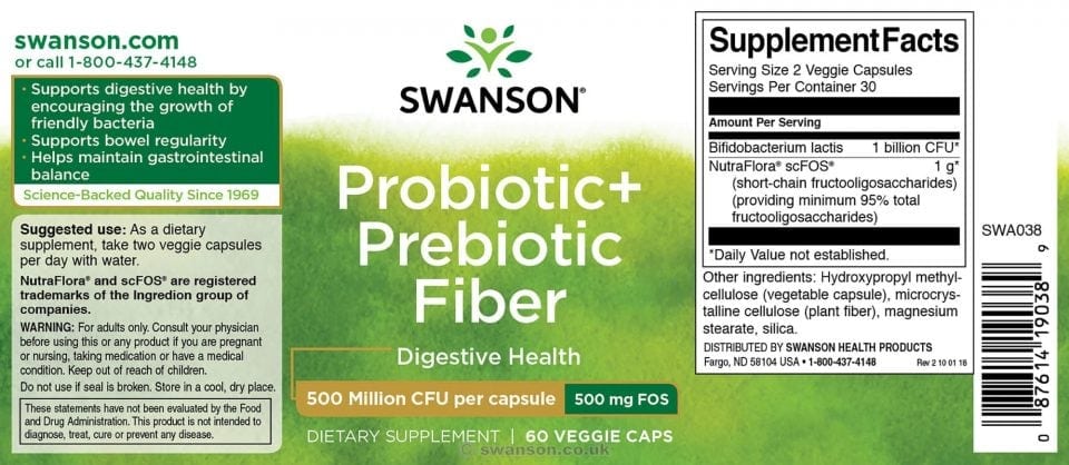 Swanson - Probiotic+ Prebiotic Fiber (60 viên) - swa038 150cc swanson probioticpr 960x418 1