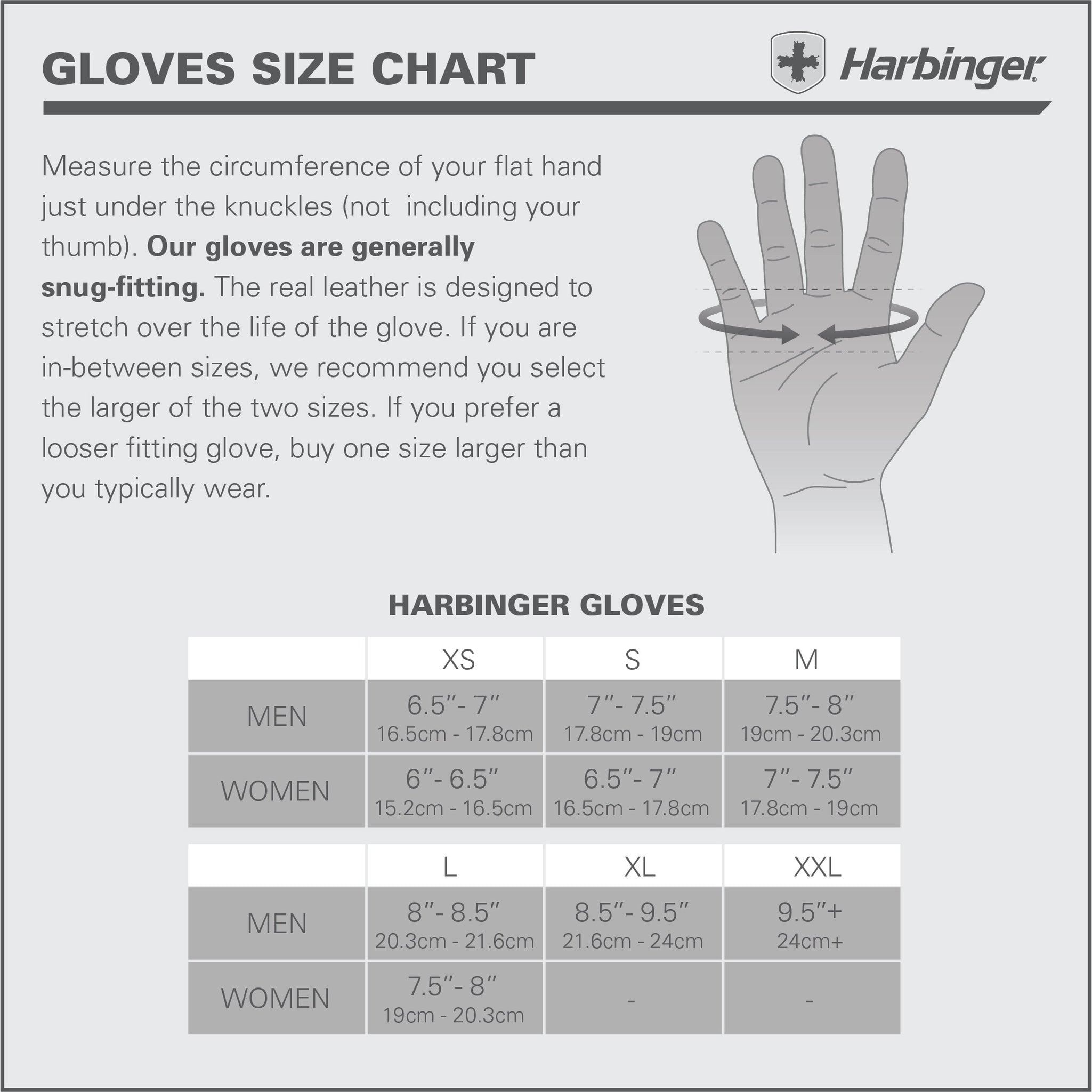 Harbinger - Women's Pro Gloves (1 cặp) - hb sizecharts glovesupdated 1as
