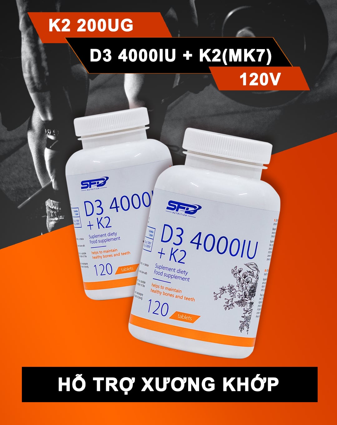 SFD - Vitamin D3 4000IU + K2 (120 viên) - d3 k2 1
