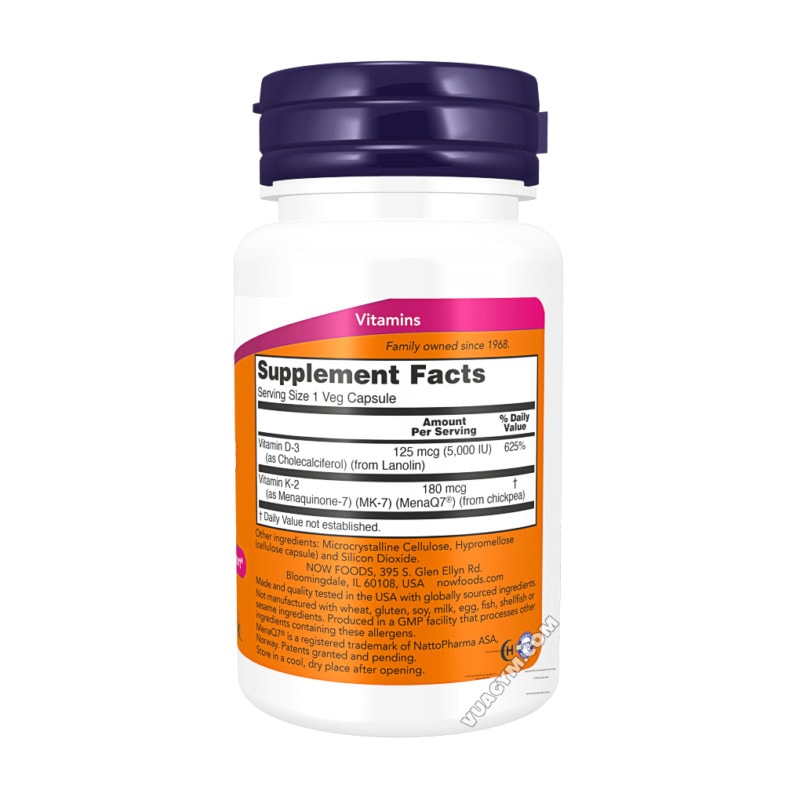 Ảnh sản phẩm NOW - Mega D3 5000IU & MK-7 180mcg / Capsule (60 viên) - 3