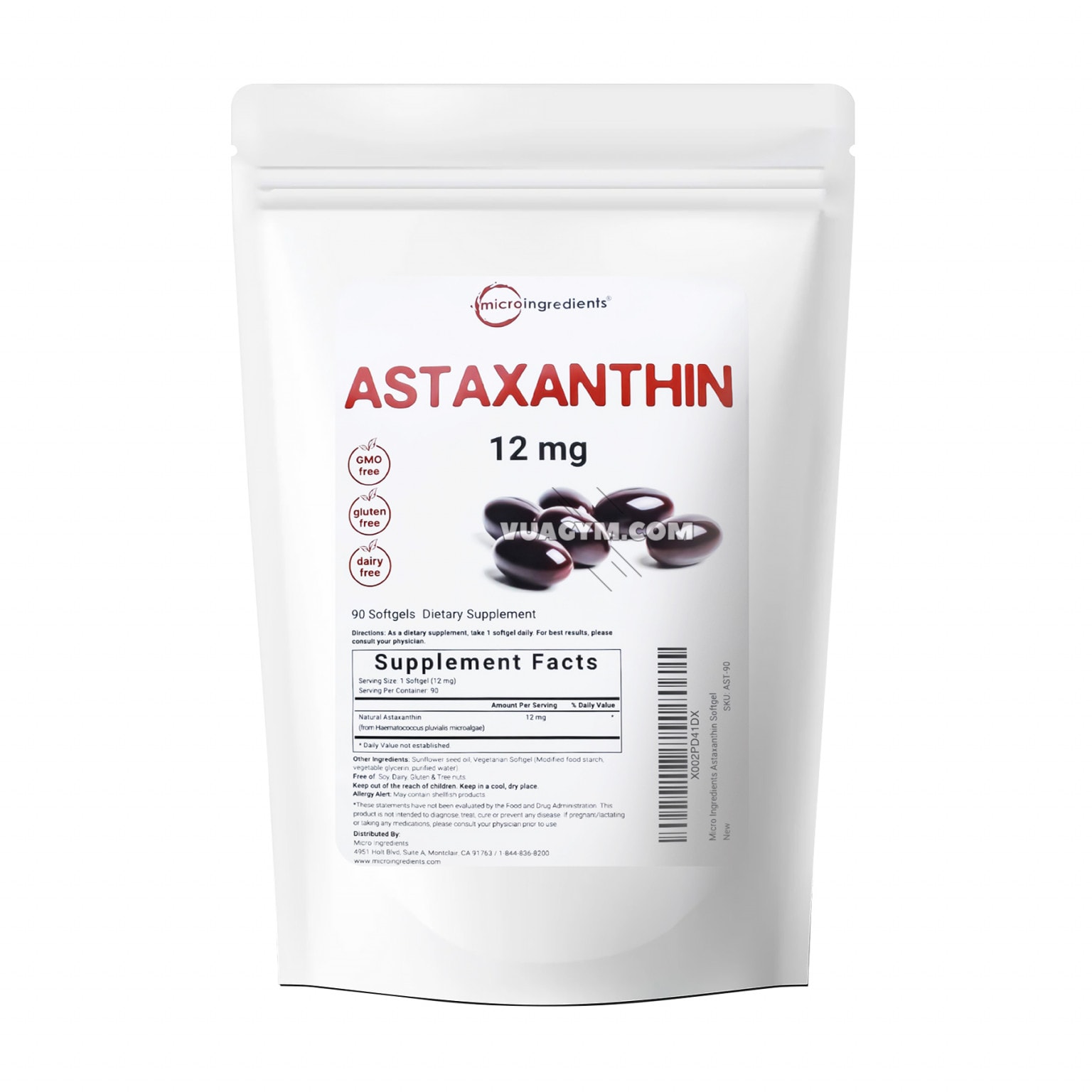 Micro Ingredients Astaxanthin 12mg 90 viên Giá Khuyến Mãi
