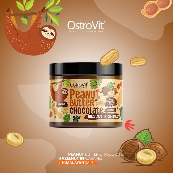 OstroVit - Chocolate Peanut Butter + Hazelnuts in Caramel (500g) - eng pl ostrovit chocolate peanut