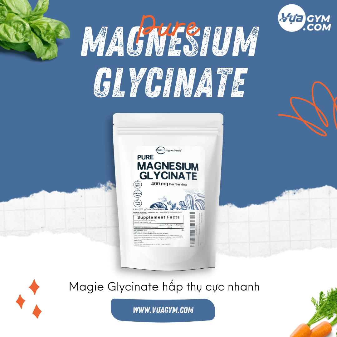 Micro Ingredients - Pure Magnesium Glycinate (250g) - magnesium glycinate hap thu nhanh vuagym