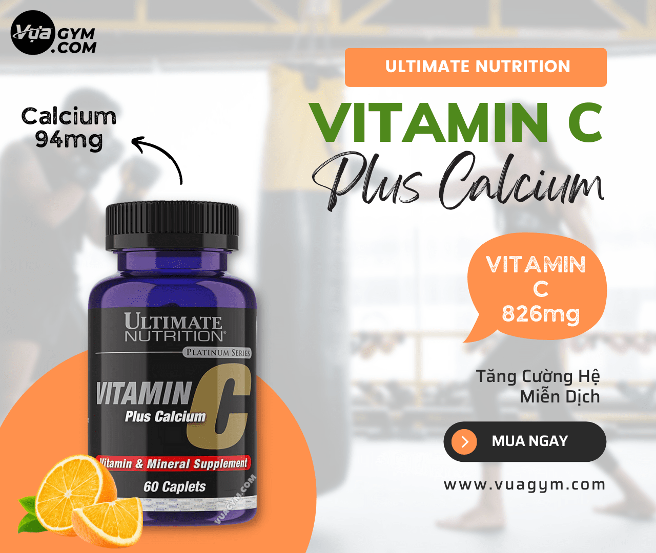 Ultimate Nutrition - Vitamin C Plus Calcium (60 viên) - vitamin c plus calcium 60v mota vuagym