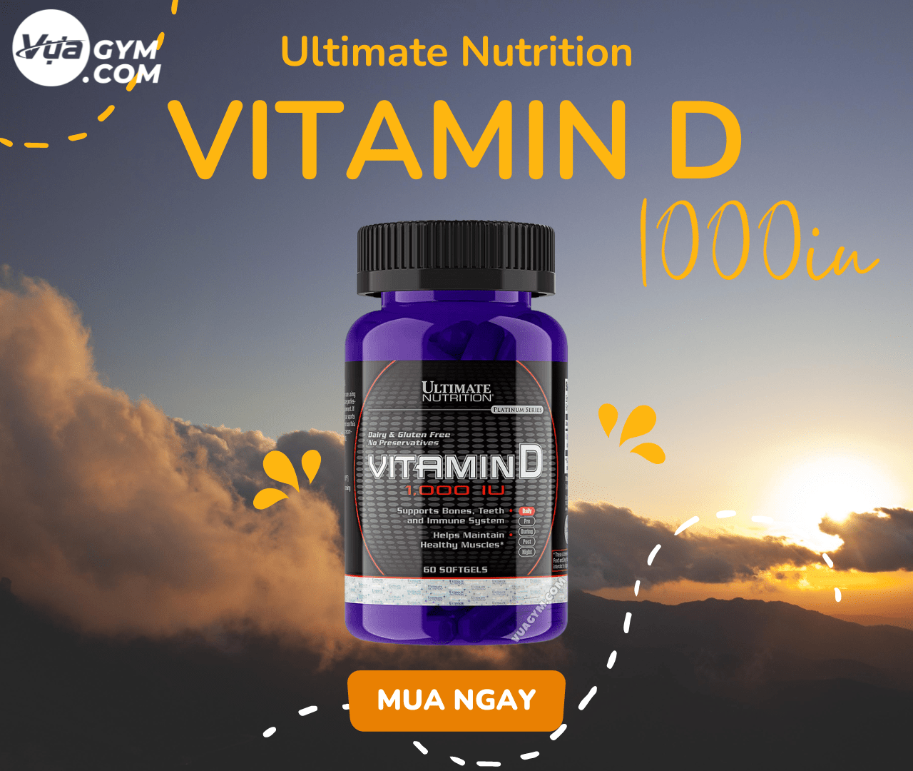 Ultimate Nutrition - Vitamin D 1000IU (60 viên) - vitamin d 1000iu 60v mota vuagym 1