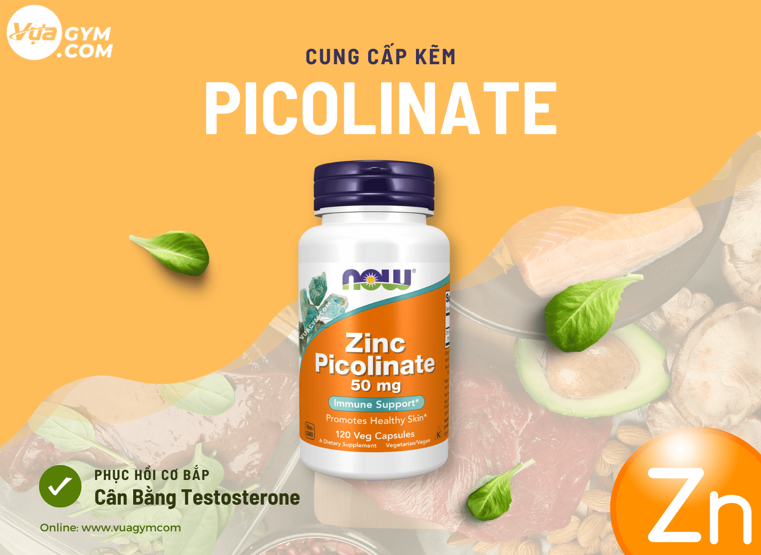 NOW - Zinc Picolinate 50mg (120 viên) - now zinc picolinate 50mg mota vuagym 1