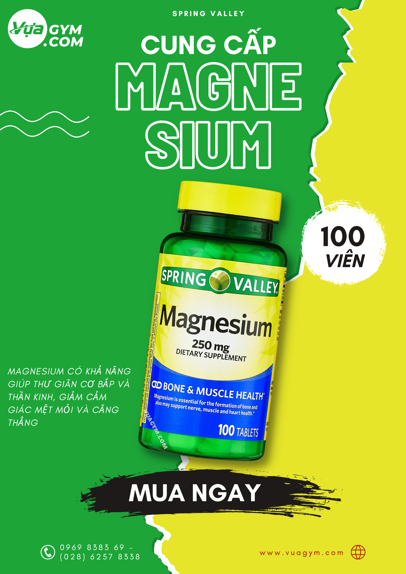 Spring Valley - Magnesium 250mg (100 viên) - spring valley magnesium 250mg 100 vien motavuagym 1 1
