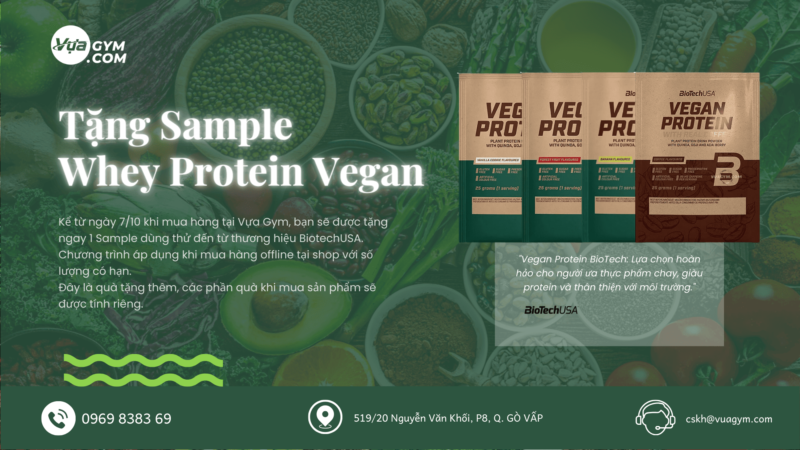 Chương trình ưu đãi từ Vựa Gym Tặng ngay 1 Sample Vegan Protein từ BiotechUSA hóa đơn từ 1K