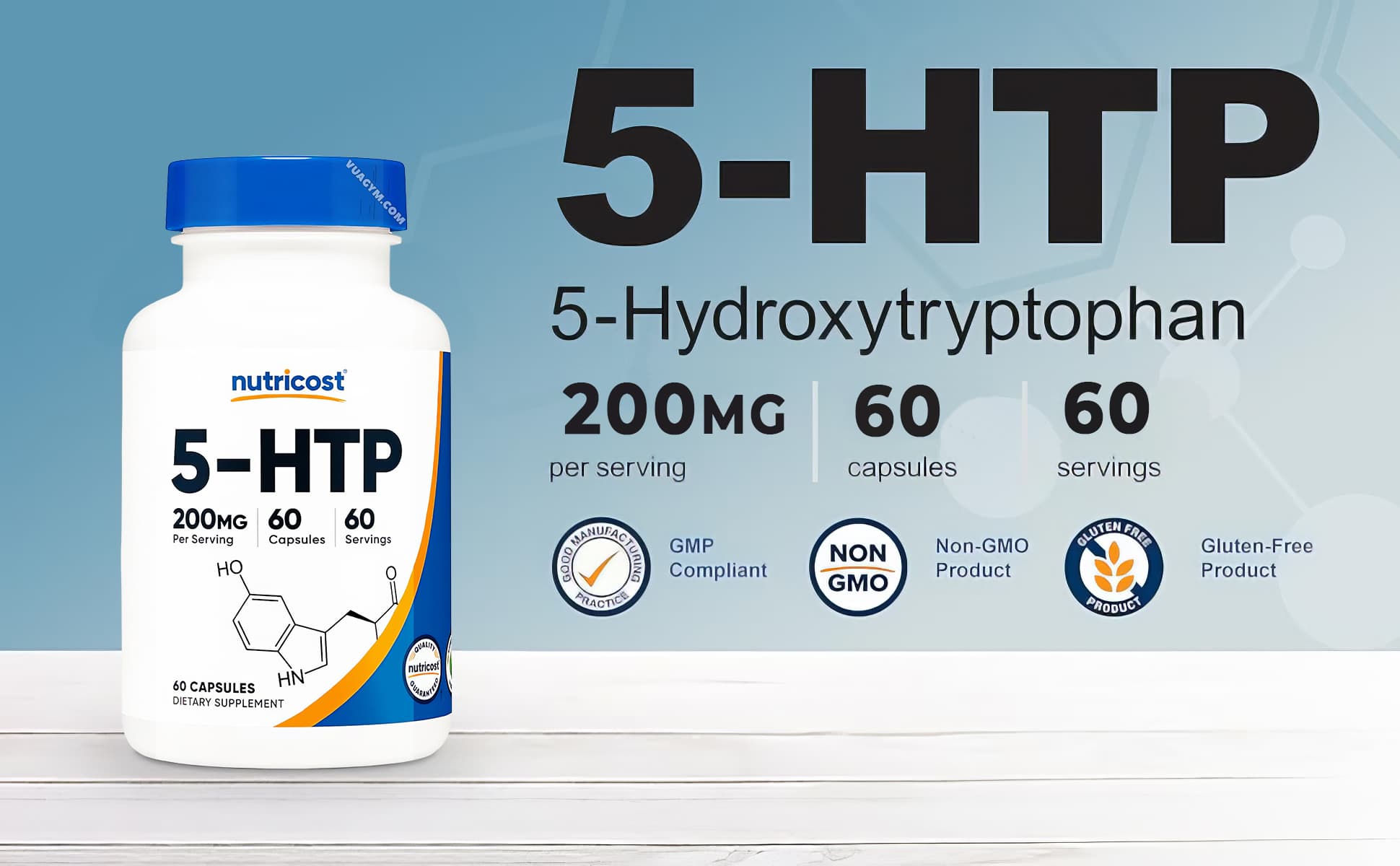Nutricost - 5-HTP 200mg / Capsule (60 viên) - nutricost 5 htp capsules 200mg 60 vien motavuagym
