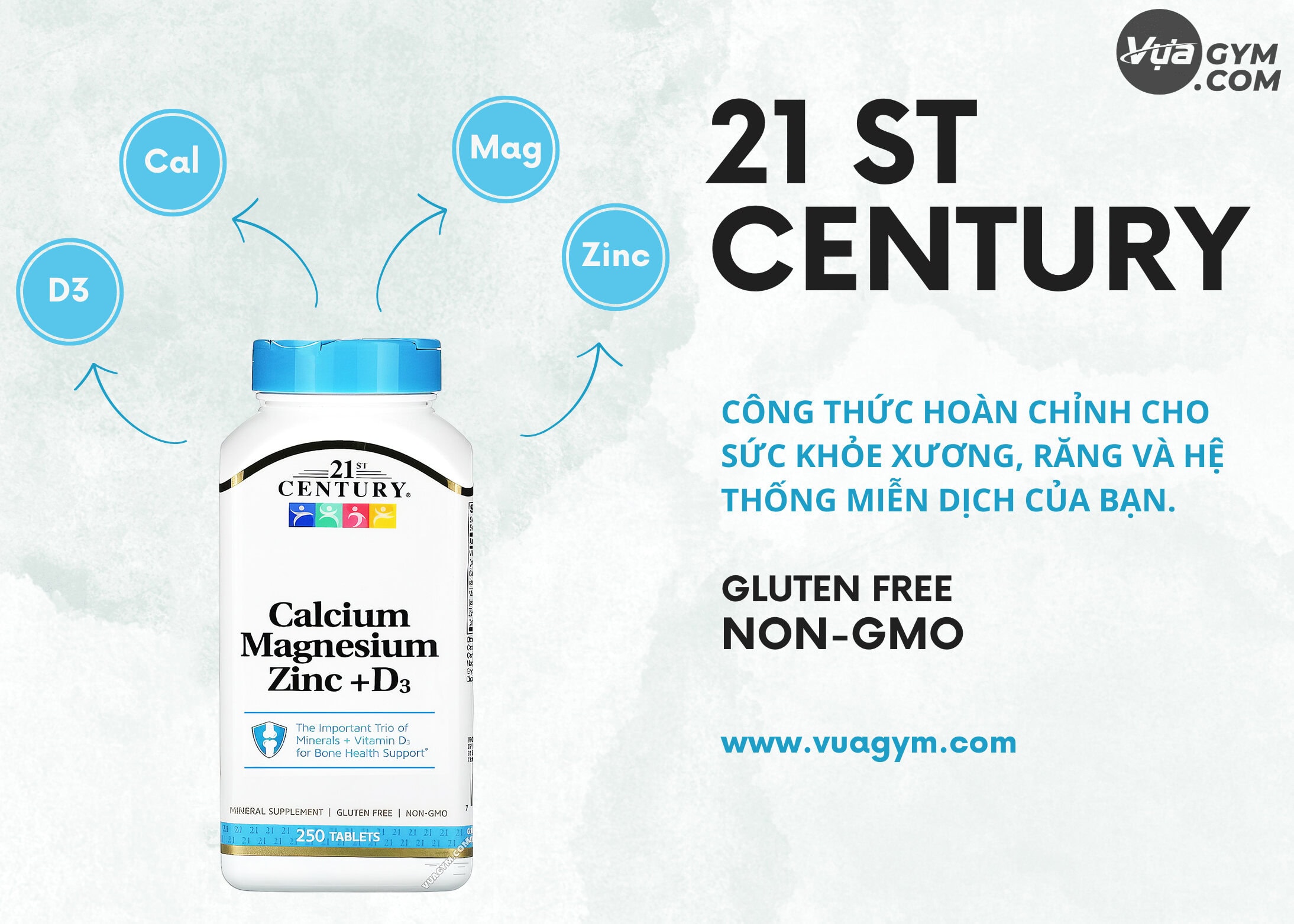 21st Century - Calcium Magnesium Zinc + D3 (250 viên) - calcium magnesium zinc d3 90v motavuagym