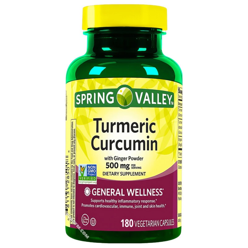 Ảnh sản phẩm Spring Valley - Turmeric Curcumin + Ginger Powder 500mg (180 viên)