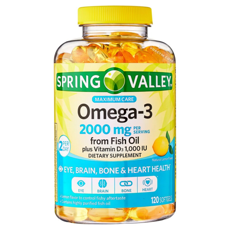Ảnh sản phẩm Spring Valley - Omega-3 from Fish Oil 2000mg / Serving Plus Vitamin D3 1000IU (120 viên)