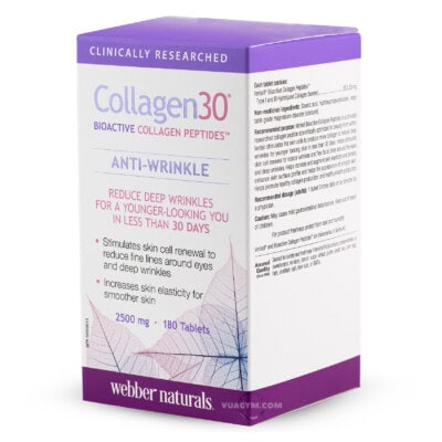 Webber Naturals - Collagen30 Bioactive Collagen Peptides Anti-Wrinkle 2500mg / Tablet (180 viên)