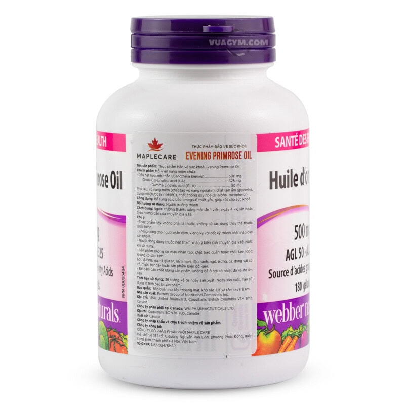 Ảnh sản phẩm Webber Naturals - Evening Primrose Oil 500mg (GLA 50mg & LA 325mg) / Softgel (180 viên) - 3