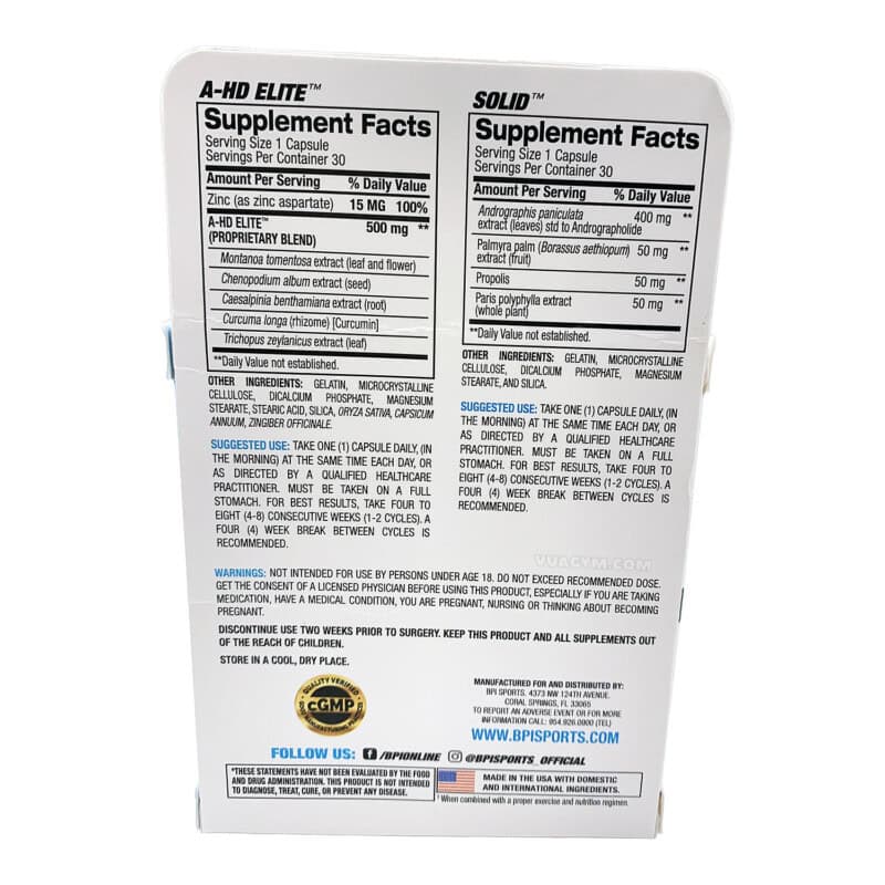 Ảnh sản phẩm BPI Sports - A-HD Elite / Solid Combo (30 lần dùng) - 2