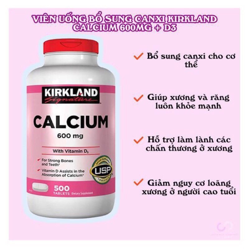 Kirkland - Calcium 600mg + Vitamin D3 (500 viên) - kirkland calcium 600mg vitamin d3 content 4