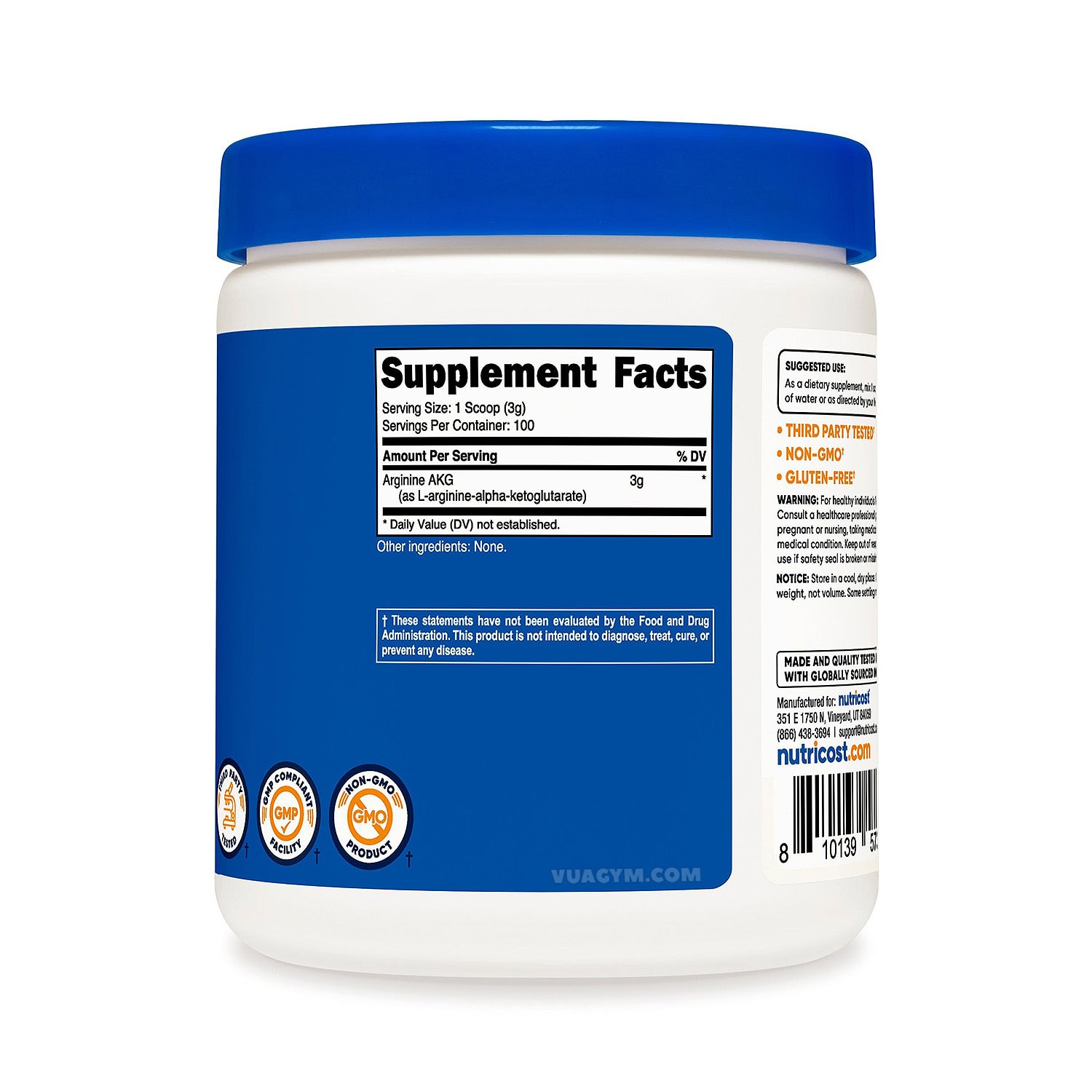 Nutricost - Arginine AKG (300g) - nutricost arginine akg 300g unflavored facts