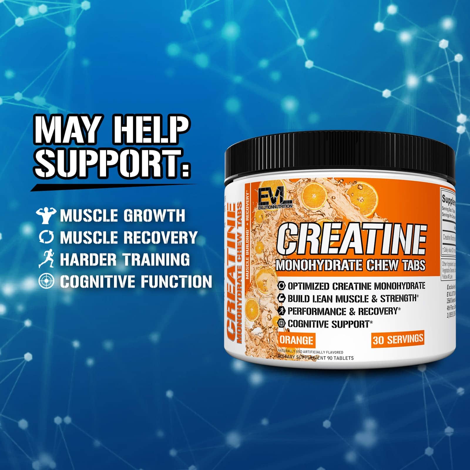 EVL - Creatine Monohydrate Chew Tabs (90 viên) - evl creatine monohydrate chew tabs 90 vien orange content 2
