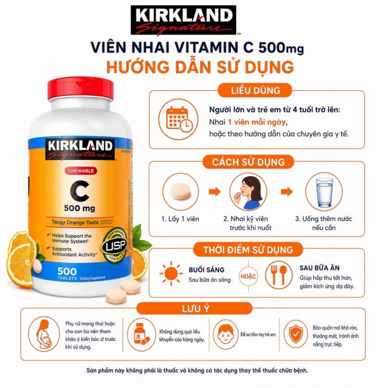 Ảnh sản phẩm Kirkland - Chewable Vitamin C 500mg / Tablet (500 viên) - 4