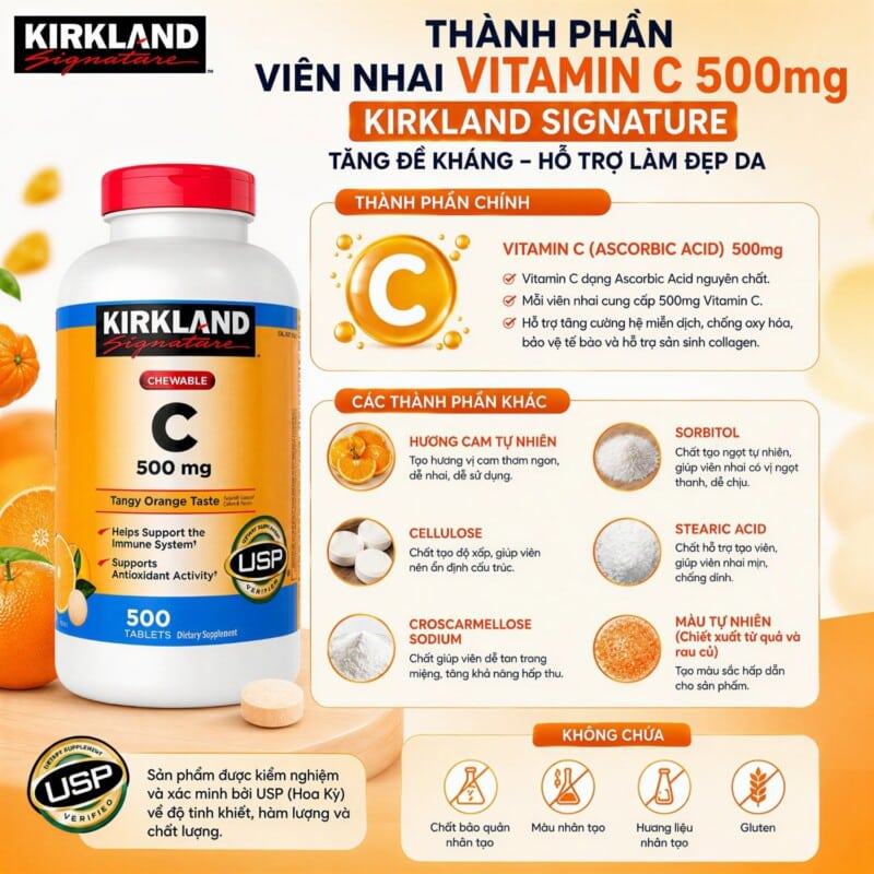 Ảnh sản phẩm Kirkland - Chewable Vitamin C 500mg / Tablet (500 viên) - 8