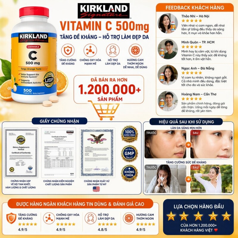 Ảnh sản phẩm Kirkland - Chewable Vitamin C 500mg / Tablet (500 viên) - 10