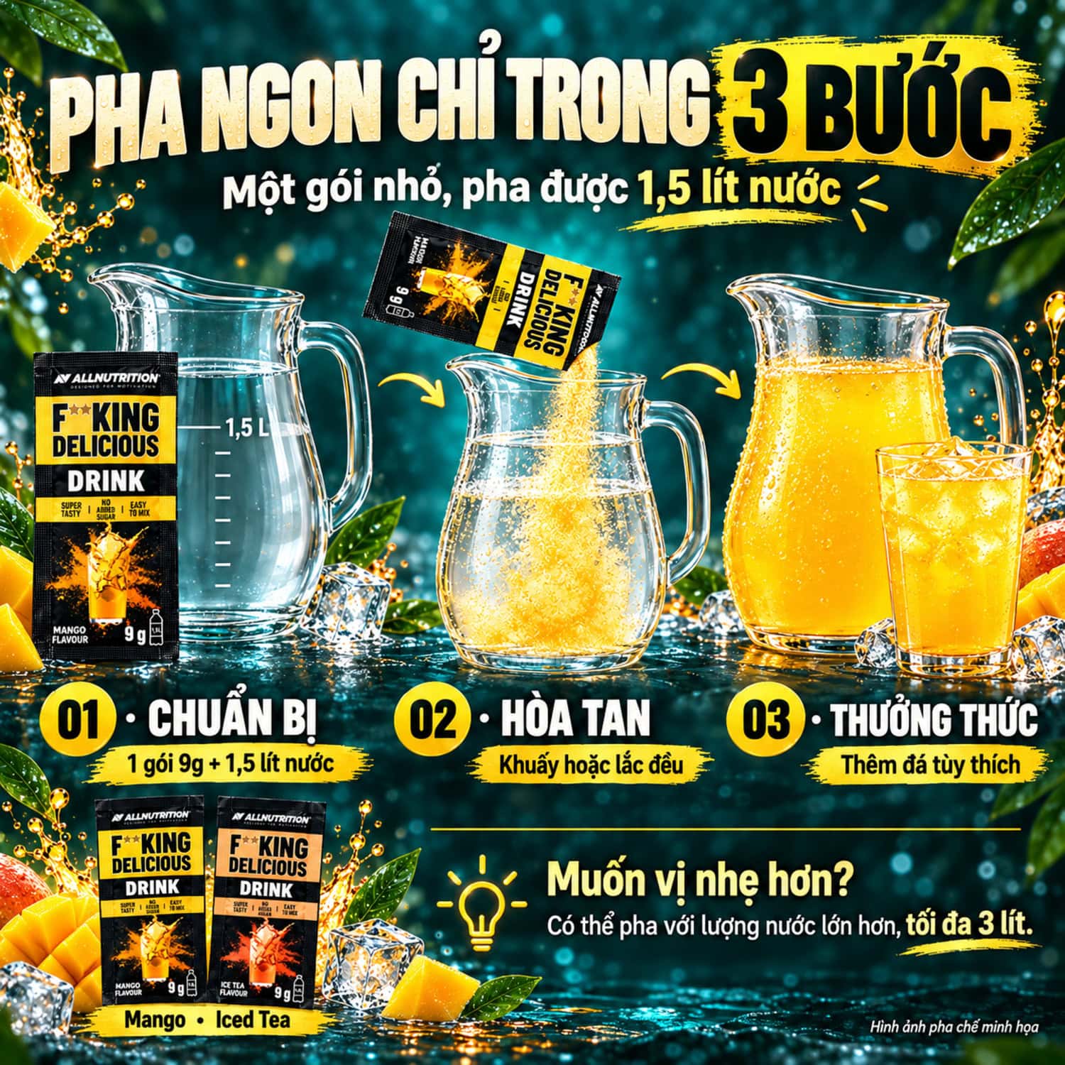 Hướng dẫn pha AllNutrition Delicious Drink trong ba bước