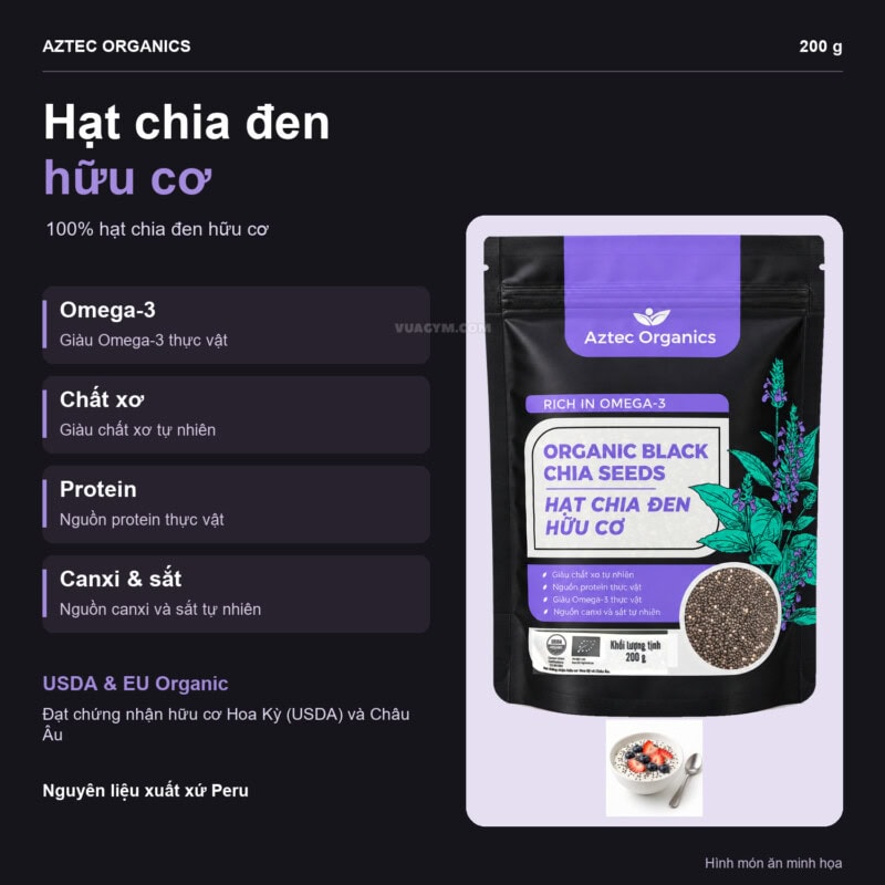 Ảnh sản phẩm Aztec Organics - Hạt Chia Đen Hữu Cơ Organic Black Chia Seeds (200g) - 3