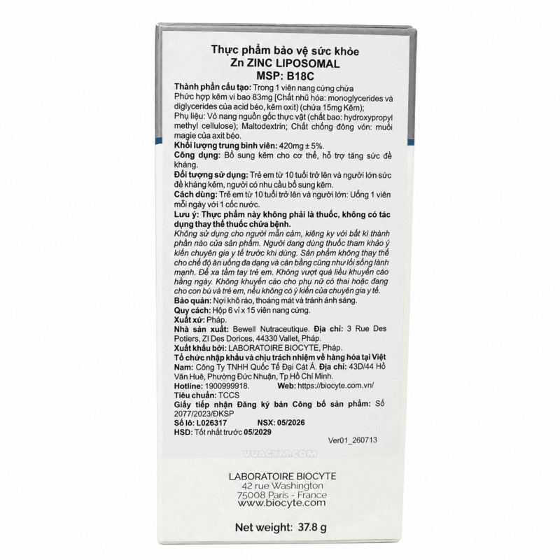 Ảnh sản phẩm Biocyte - Zn Zinc Liposomal (90 viên) - 6