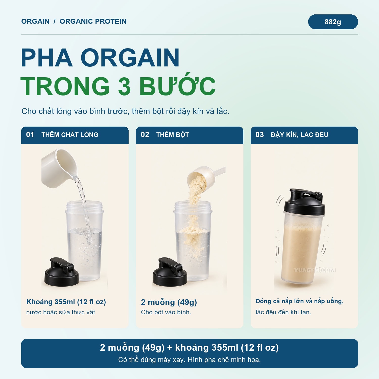 Hướng dẫn pha Orgain Organic Protein Greens Vanilla Bean - 882g - hình pha chế minh họa