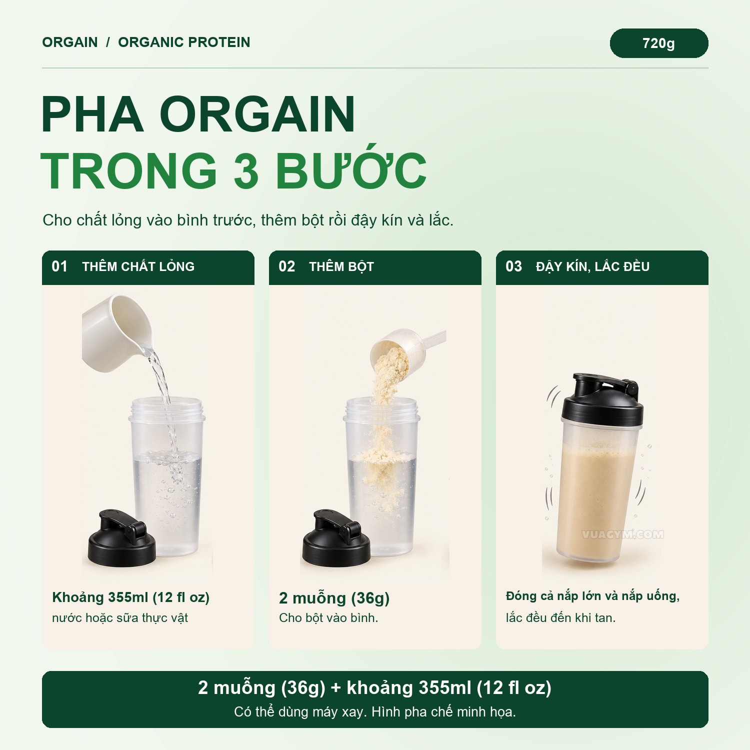 Hướng dẫn pha Orgain Organic Protein Natural Unsweetened - 720g - hình pha chế minh họa