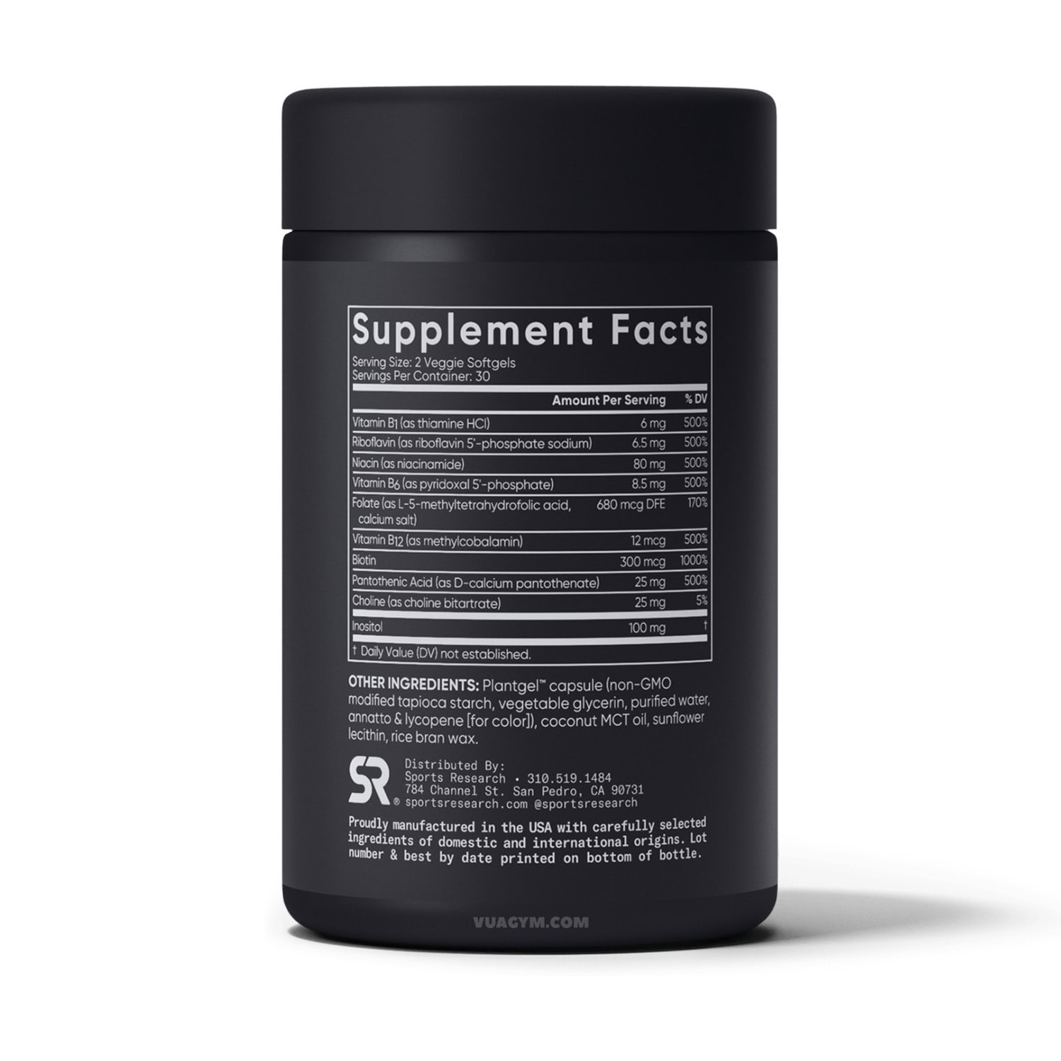 Nhãn Supplement Facts Sports Research Vitamin B-Complex 60 viên
